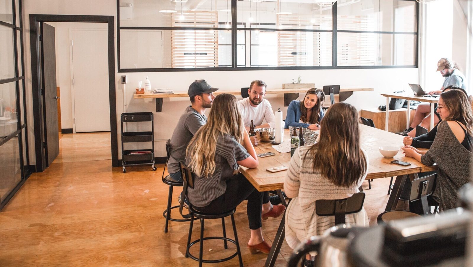 Team meeting in a sustainable workspace
